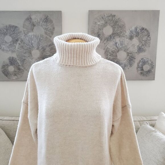 Topshop Turtleneck Sweater Dress Tunic - size 6 in Oat - Picture 7 of 16